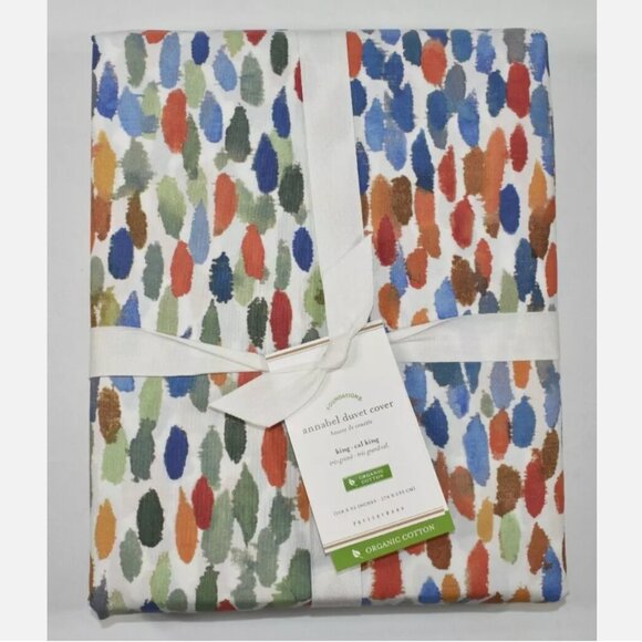 Pottery Barn Annabel Watercolor Dot Organic Percale King Cal Duvet Cover NEW - Picture 6 of 8